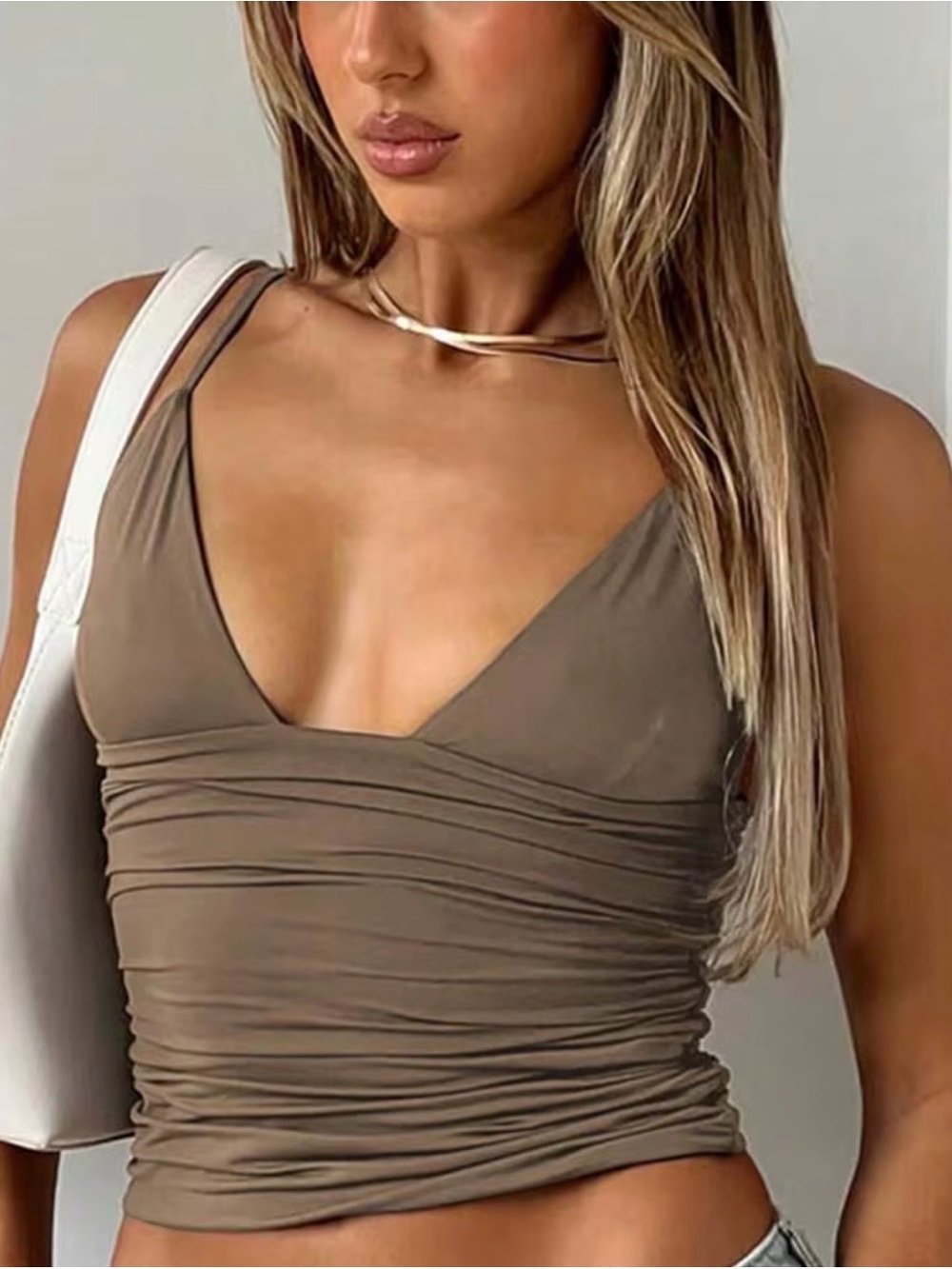 Tan v-neck spaghetti strap top